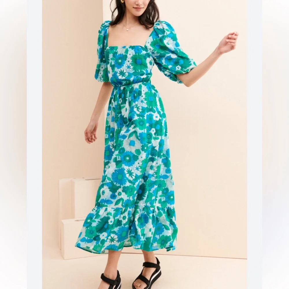 Antik Batik Green And Blue Floral Maxi Dress